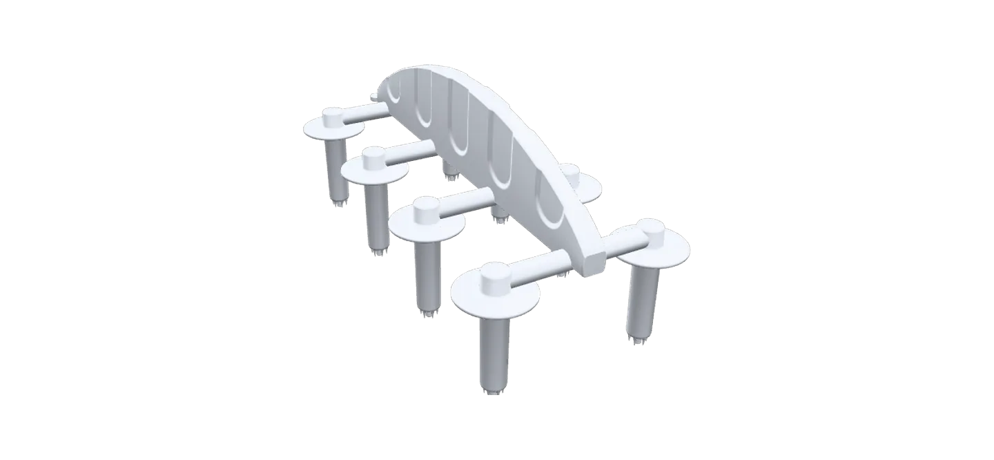 Modelo tridimensional do aplicador descartável Allerhope, com as oito pernas e a coroa de micropontas
